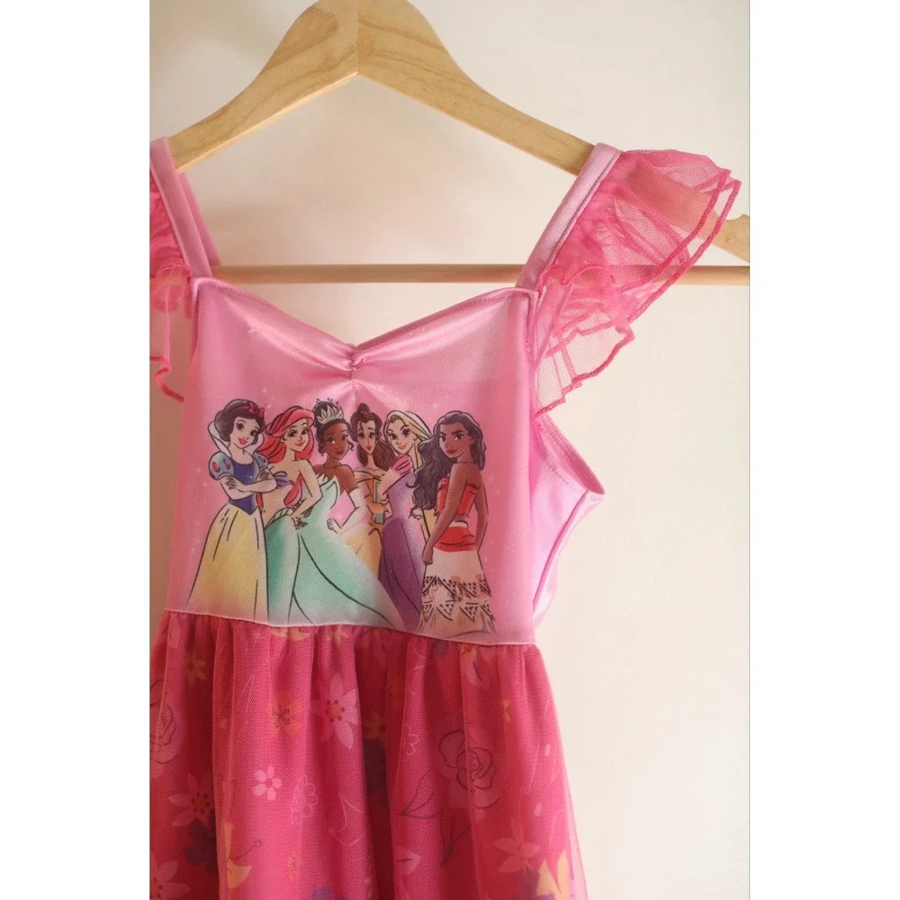 Disney Princess Night Gown Girls Size 5 Pink Ariel Belle Rapunzel Moana - Picture 2 of 8